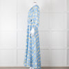 Bernadette Blue Cotton Daisy Print Off Shoulder Dress with Belt