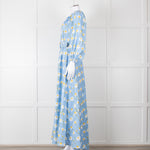 Bernadette Blue Cotton Daisy Print Off Shoulder Dress with Belt