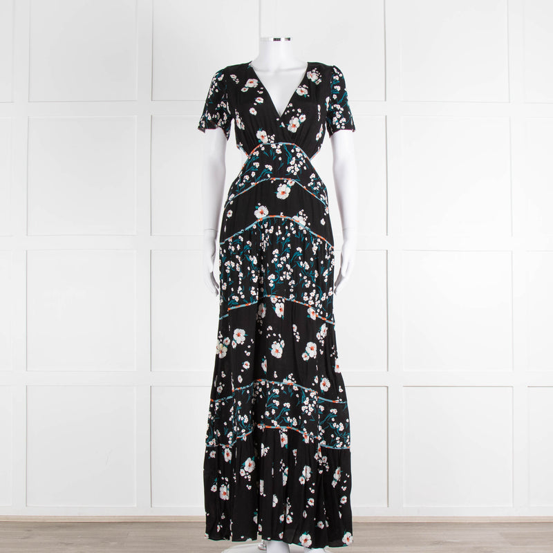Ba&sh Black Cream Side Cut Out Floral Maxi Dress