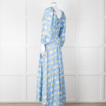 Bernadette Blue Cotton Daisy Print Off Shoulder Dress with Belt