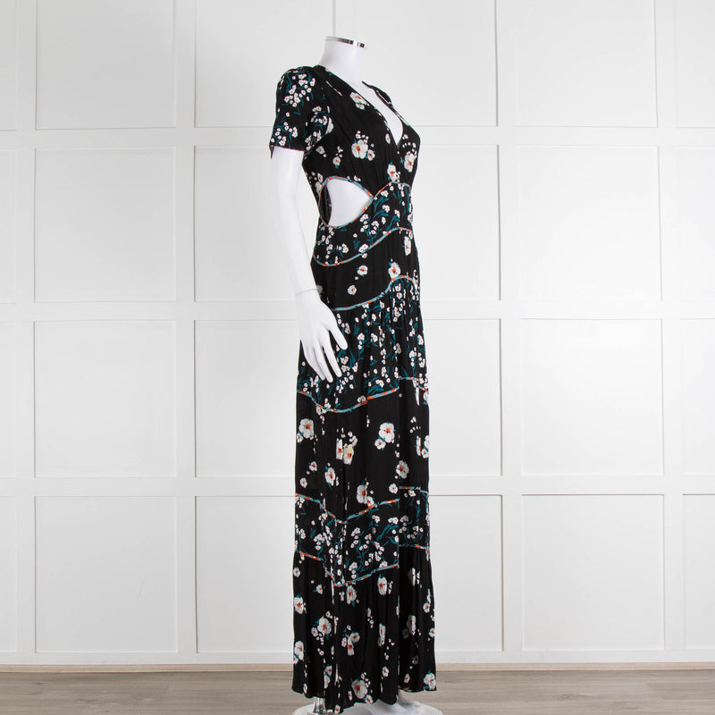 Ba&sh Black Cream Side Cut Out Floral Maxi Dress