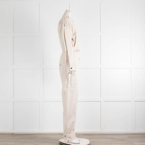Isabel Marant Etoile Cream Silver Stud Cotton Long Sleeve Jumpsuit