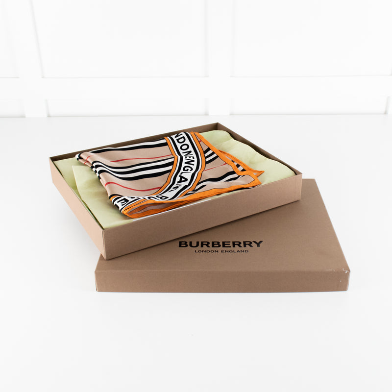 Burberry Beige Icon Stripe Logo Graphic Square Silk Scarf