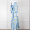 Bernadette Blue Cotton Daisy Print Off Shoulder Dress with Belt