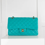 Chanel Turquoise Medium Classic Double Flap Lambskin Handbag