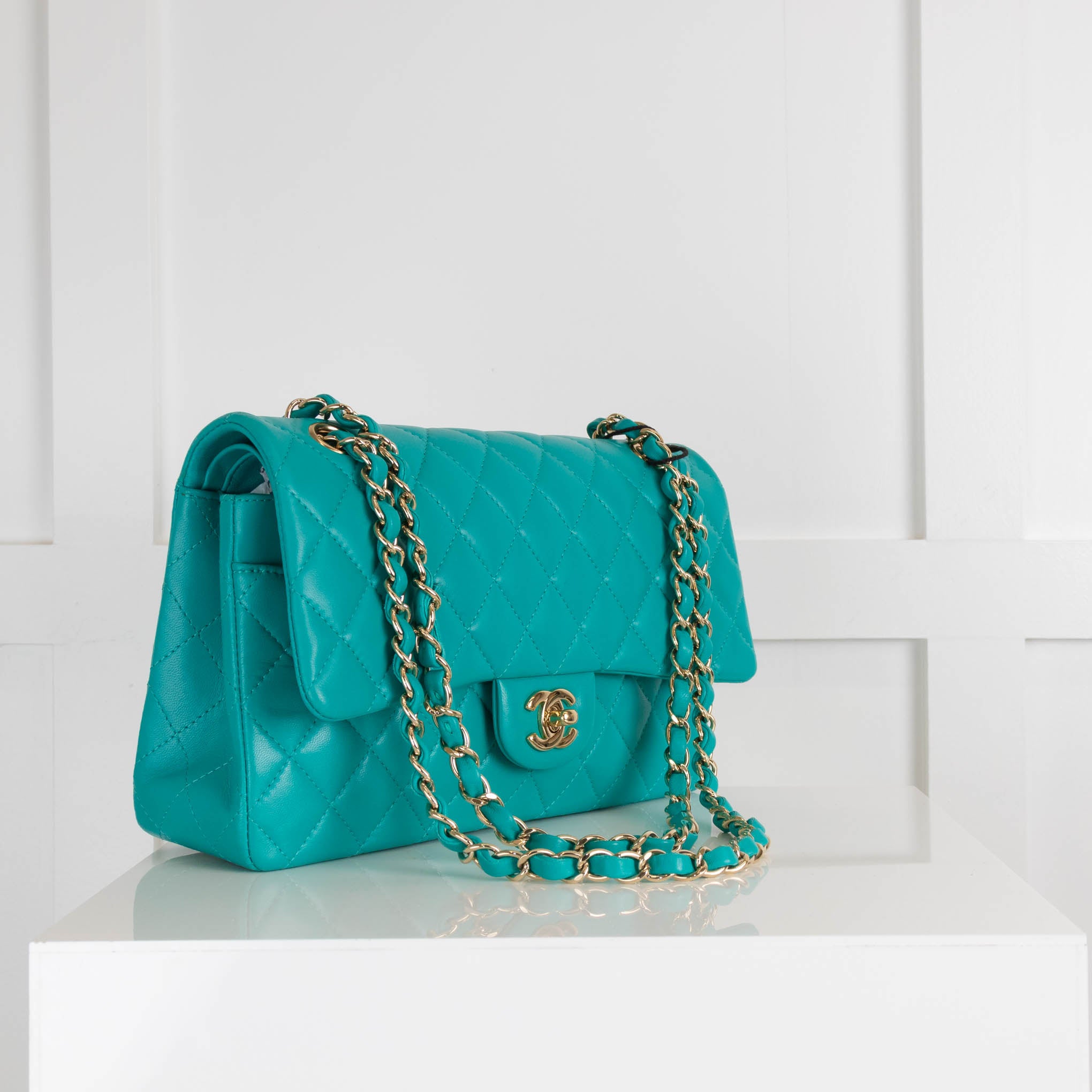 Chanel Turquoise Medium Classic Double Flap Lambskin Handbag