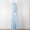 Bernadette Blue Cotton Daisy Print Off Shoulder Dress with Belt