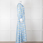 Bernadette Blue Cotton Daisy Print Off Shoulder Dress with Belt