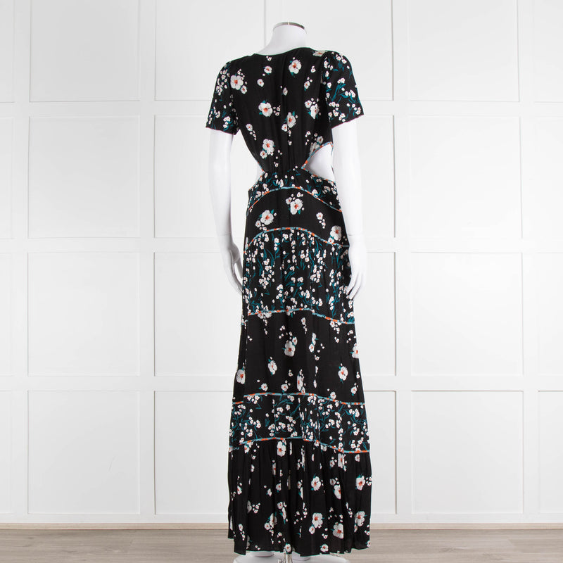 Ba&sh Black Cream Side Cut Out Floral Maxi Dress