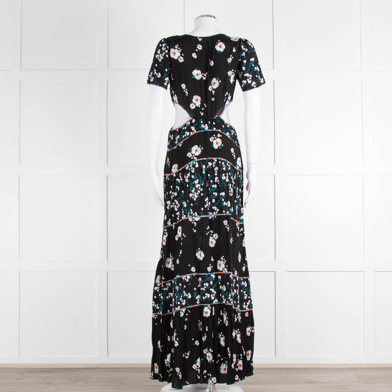Ba&sh Black Cream Side Cut Out Floral Maxi Dress