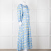 Bernadette Blue Cotton Daisy Print Off Shoulder Dress with Belt