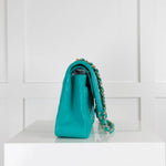 Chanel Turquoise Medium Classic Double Flap Lambskin Handbag