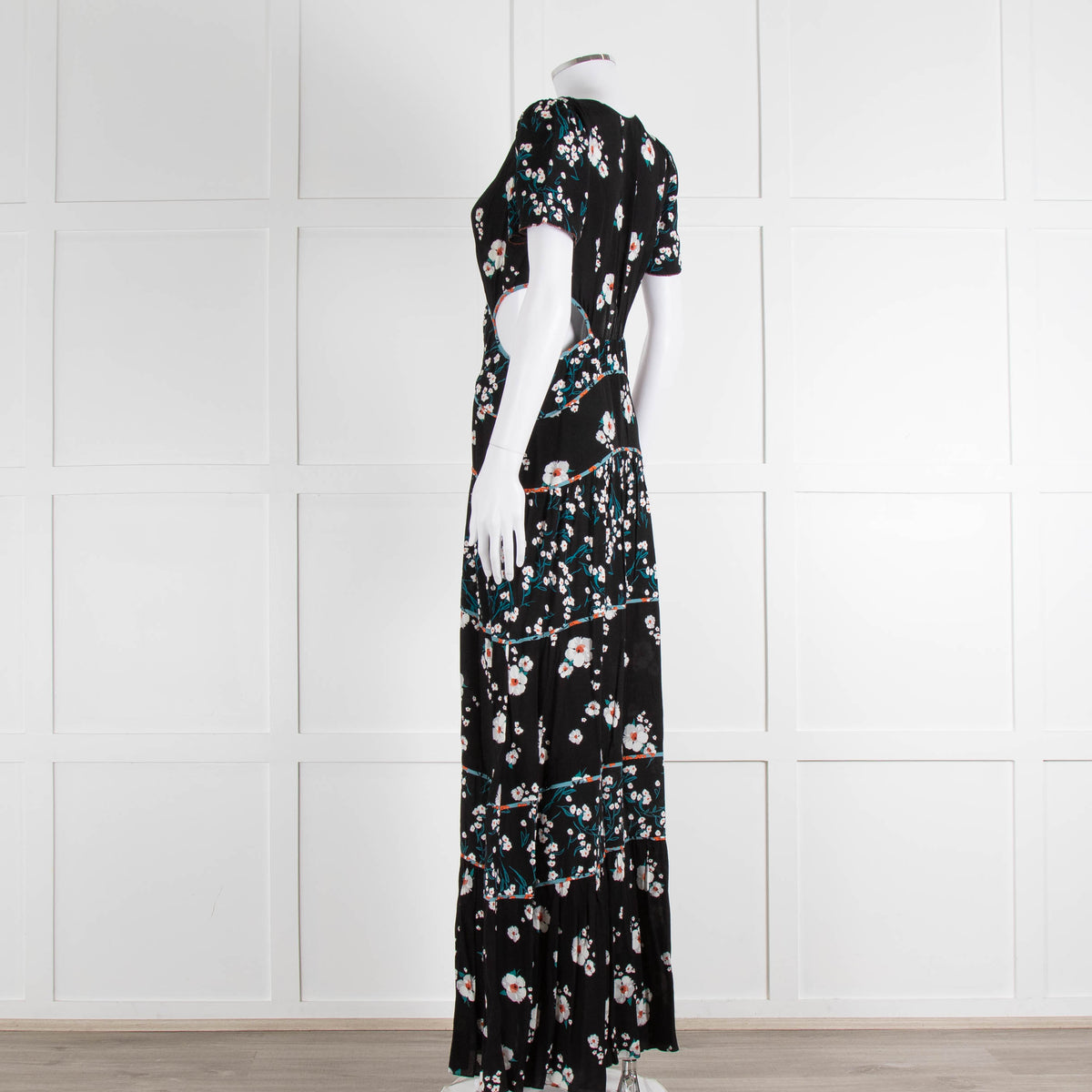 Ba&sh Black Cream Side Cut Out Floral Maxi Dress