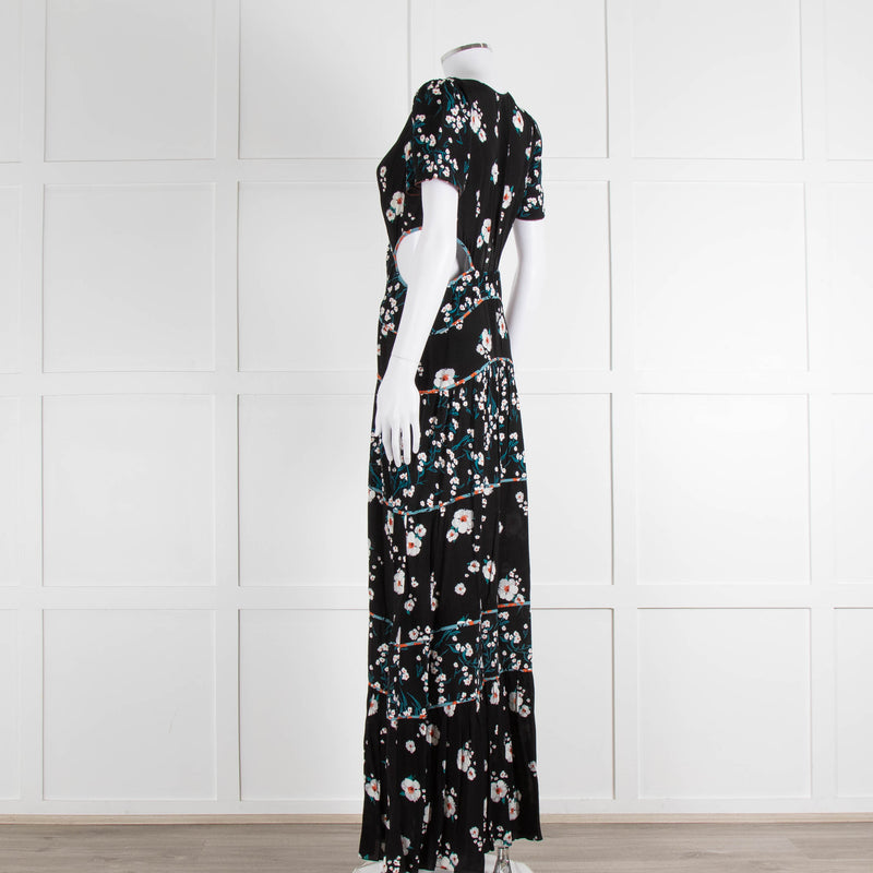 Ba&sh Black Cream Side Cut Out Floral Maxi Dress