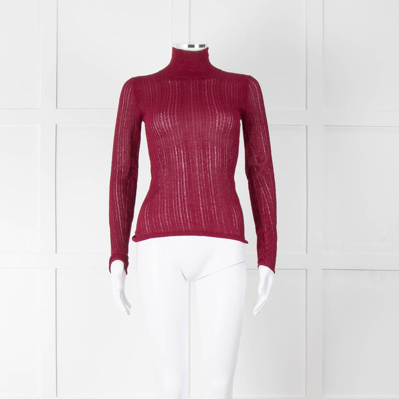Rag & Bone Burgundy Lurex Long Sleeve Knit Top