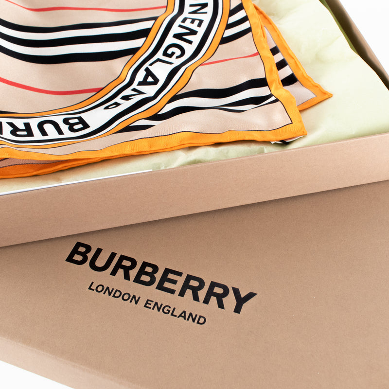 Burberry Beige Icon Stripe Logo Graphic Square Silk Scarf