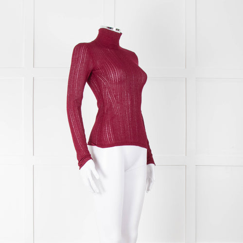 Rag & Bone Burgundy Lurex Long Sleeve Knit Top