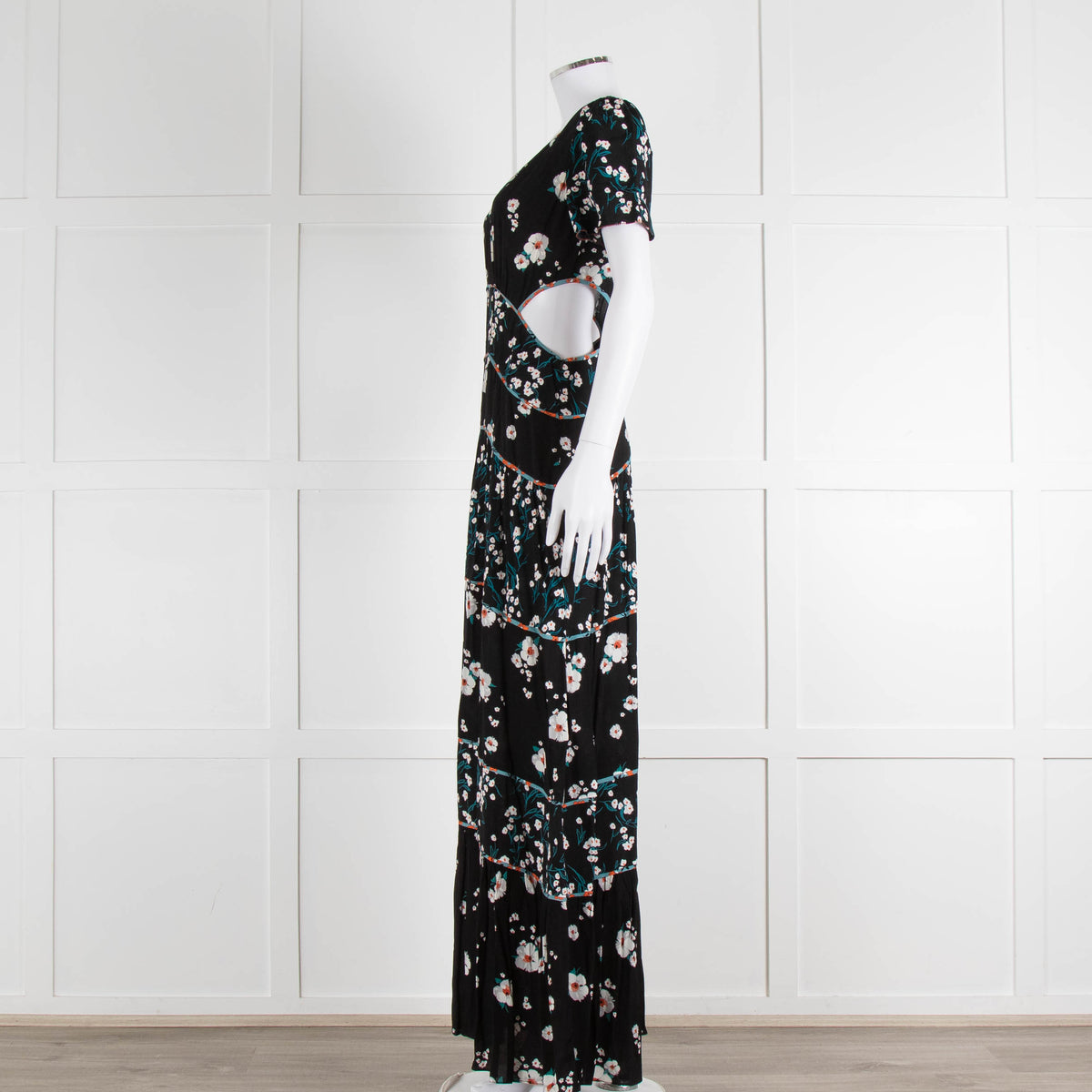 Ba&sh Black Cream Side Cut Out Floral Maxi Dress