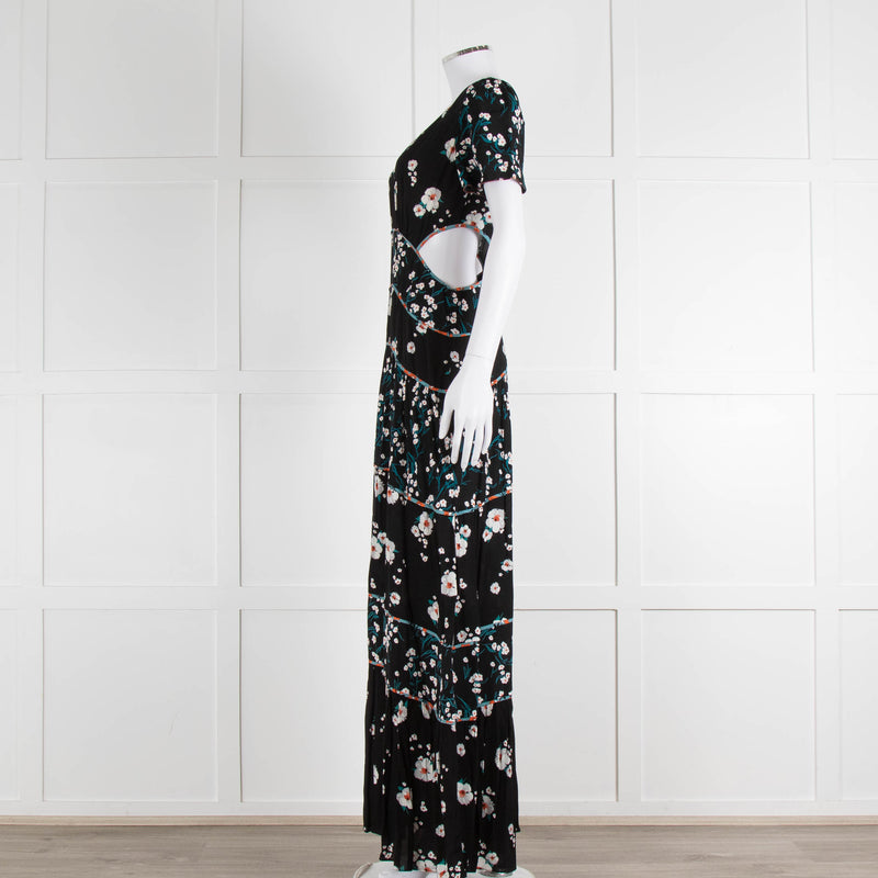 Ba&sh Black Cream Side Cut Out Floral Maxi Dress