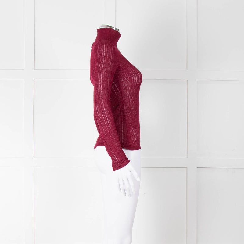 Rag & Bone Burgundy Lurex Long Sleeve Knit Top