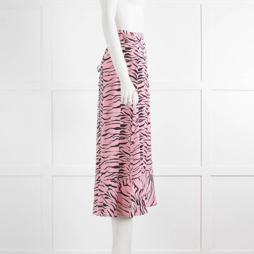 Rixo Pink Black Zebra Print Wrap Silk Skirt