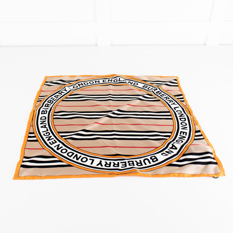 Burberry Beige Icon Stripe Logo Graphic Square Silk Scarf