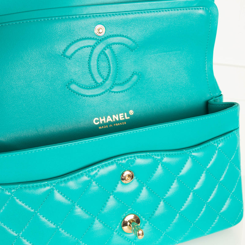 Chanel Turquoise Medium Classic Double Flap Lambskin Handbag