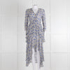 Maje White Blue Black Floral Ruffle Tiered Sleeved Dress