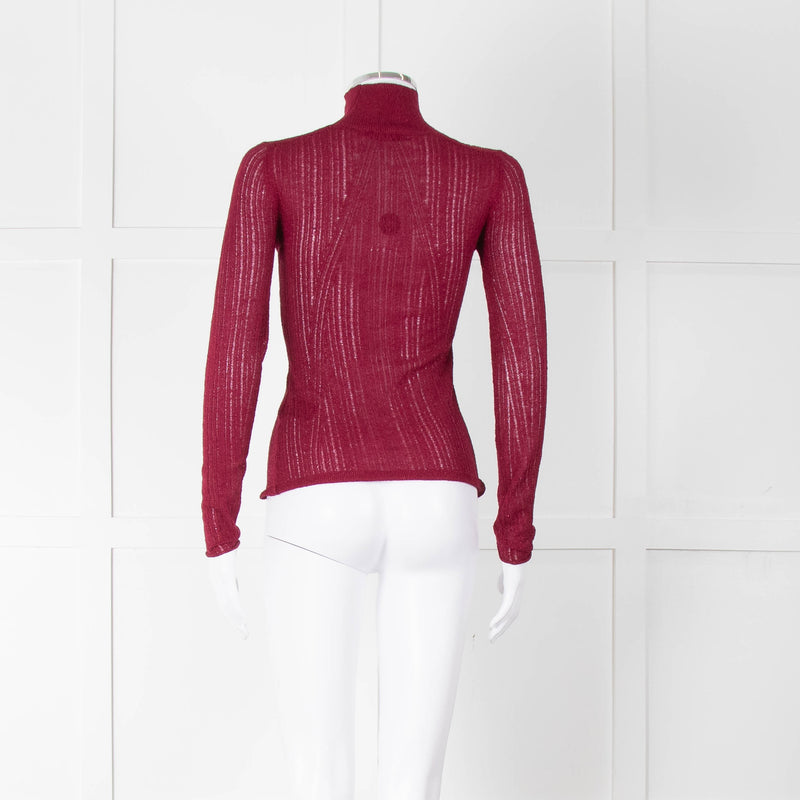 Rag & Bone Burgundy Lurex Long Sleeve Knit Top