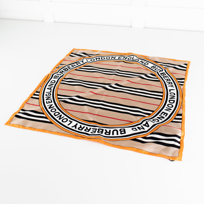 Burberry Beige Icon Stripe Logo Graphic Square Silk Scarf