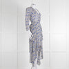Maje White Blue Black Floral Ruffle Tiered Sleeved Dress