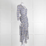 Maje White Blue Black Floral Ruffle Tiered Sleeved Dress