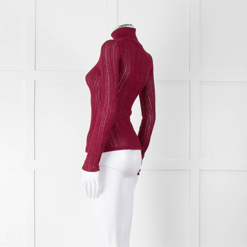 Rag & Bone Burgundy Lurex Long Sleeve Knit Top