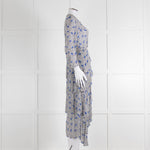 Maje White Blue Black Floral Ruffle Tiered Sleeved Dress