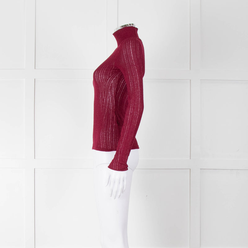 Rag & Bone Burgundy Lurex Long Sleeve Knit Top