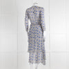 Maje White Blue Black Floral Ruffle Tiered Sleeved Dress