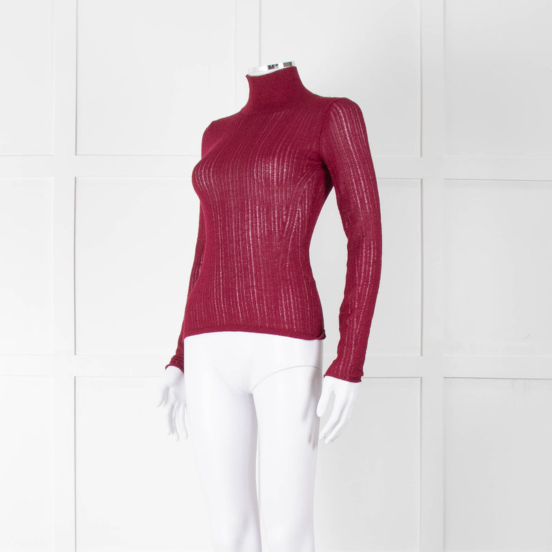 Rag & Bone Burgundy Lurex Long Sleeve Knit Top
