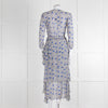 Maje White Blue Black Floral Ruffle Tiered Sleeved Dress