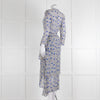 Maje White Blue Black Floral Ruffle Tiered Sleeved Dress