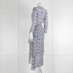 Maje White Blue Black Floral Ruffle Tiered Sleeved Dress