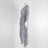 Maje White Blue Black Floral Ruffle Tiered Sleeved Dress