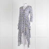 Maje White Blue Black Floral Ruffle Tiered Sleeved Dress