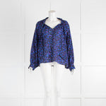 Ba&sh Blue Black Pink Tie Neck Blouse