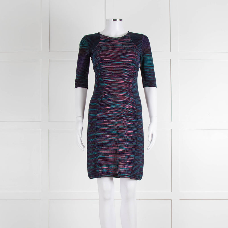 M Missoni Blue Pink Turquoise Knitted Body Con Dress