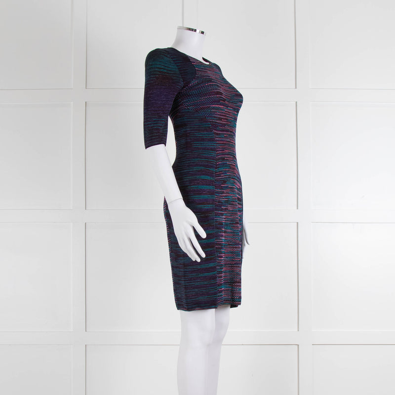 M Missoni Blue Pink Turquoise Knitted Body Con Dress