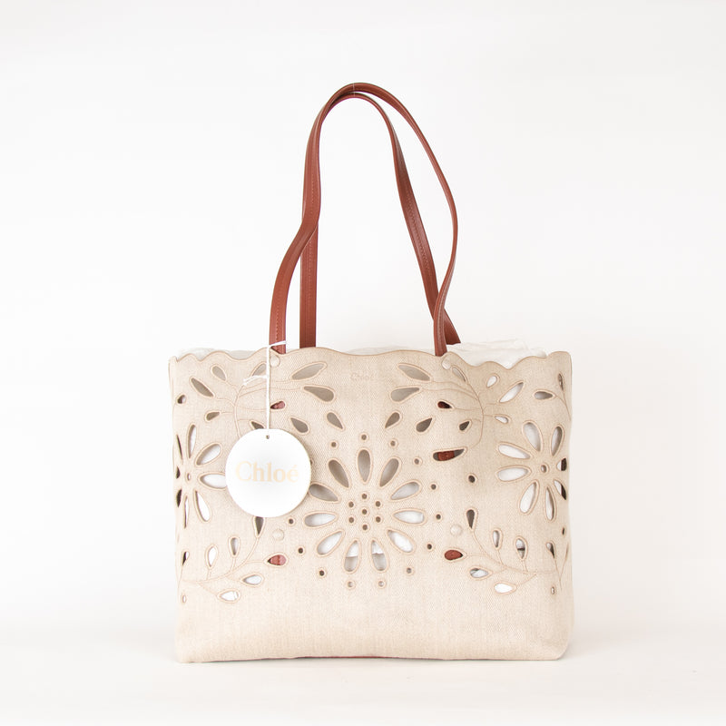 Chloe Beige Canvas Cut-Out Kamilla Tote Bag