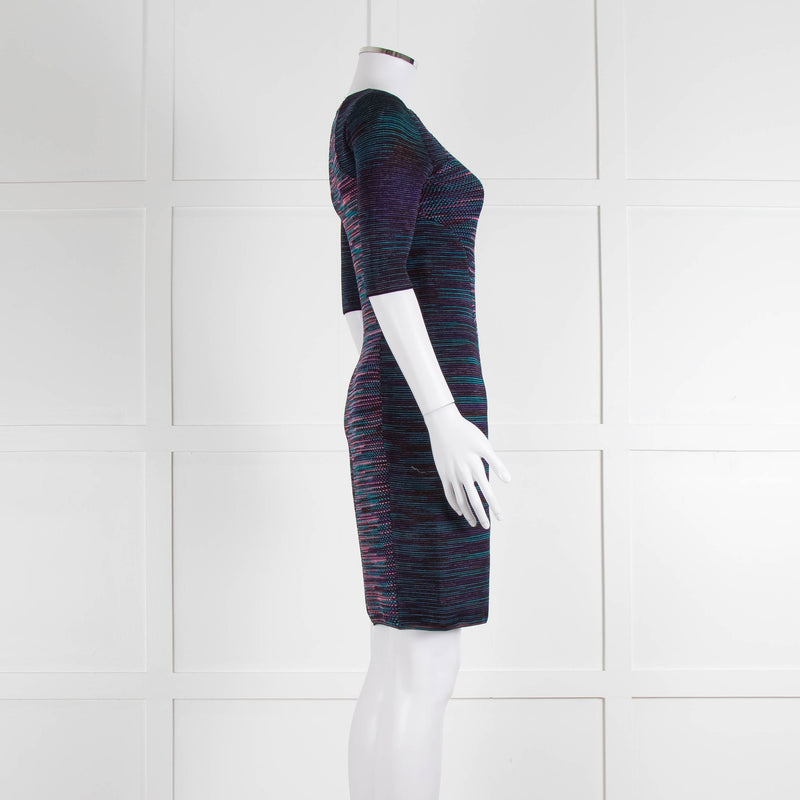 M Missoni Blue Pink Turquoise Knitted Body Con Dress