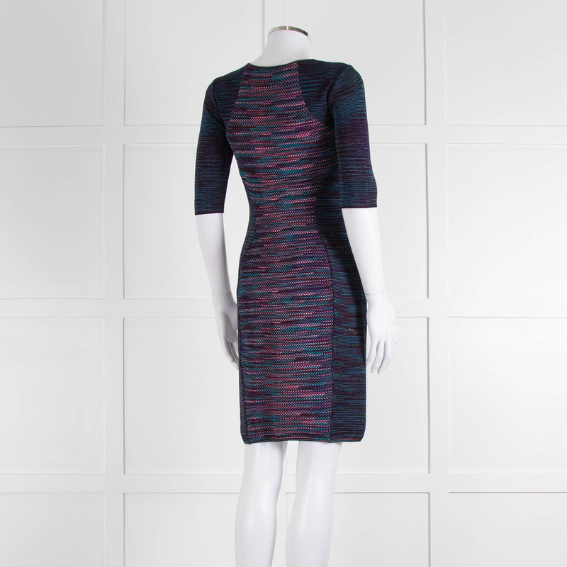 M Missoni Blue Pink Turquoise Knitted Body Con Dress