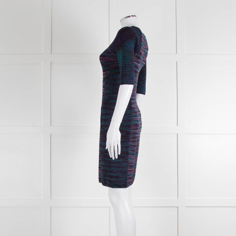 M Missoni Blue Pink Turquoise Knitted Body Con Dress