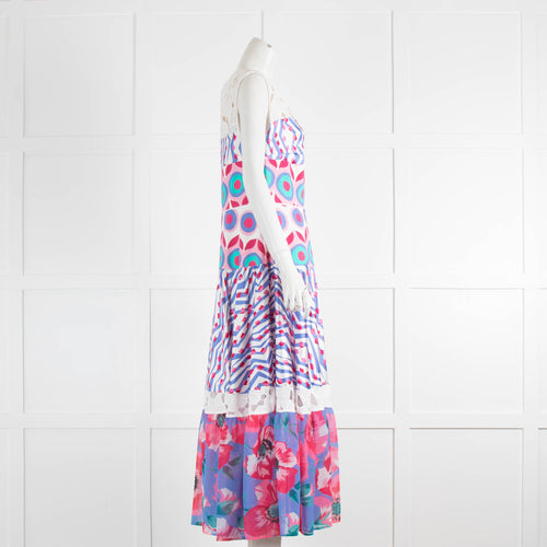 Talbot Runhoff Mixed Print Broderie Anglaise Sleeveless Midi Dress